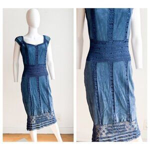 Danier Leather Blue Suede Crochet Bodycon Midi Dress 8